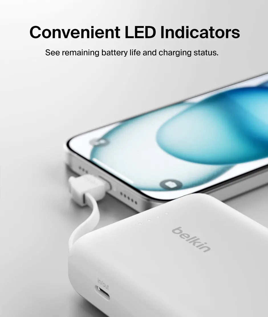 Belkin 10K Power Bank with 20W PD + Integrated USB-C Cable blanco belkin