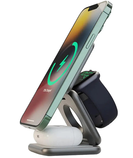 Cargador Prodigee 3Rio 3 en 1 - MagSafe  para  iPhones / Watch / Airpods - Gris Espacial Prodigee