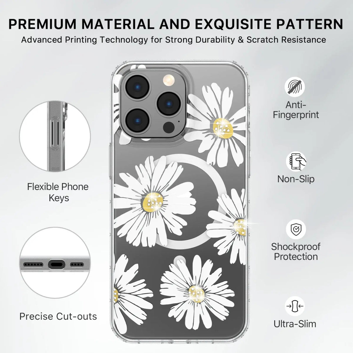 Estuche Para iPhone 15 Pro Max - MyBatPro Mood Series - Happy Daisies MyBat Pro