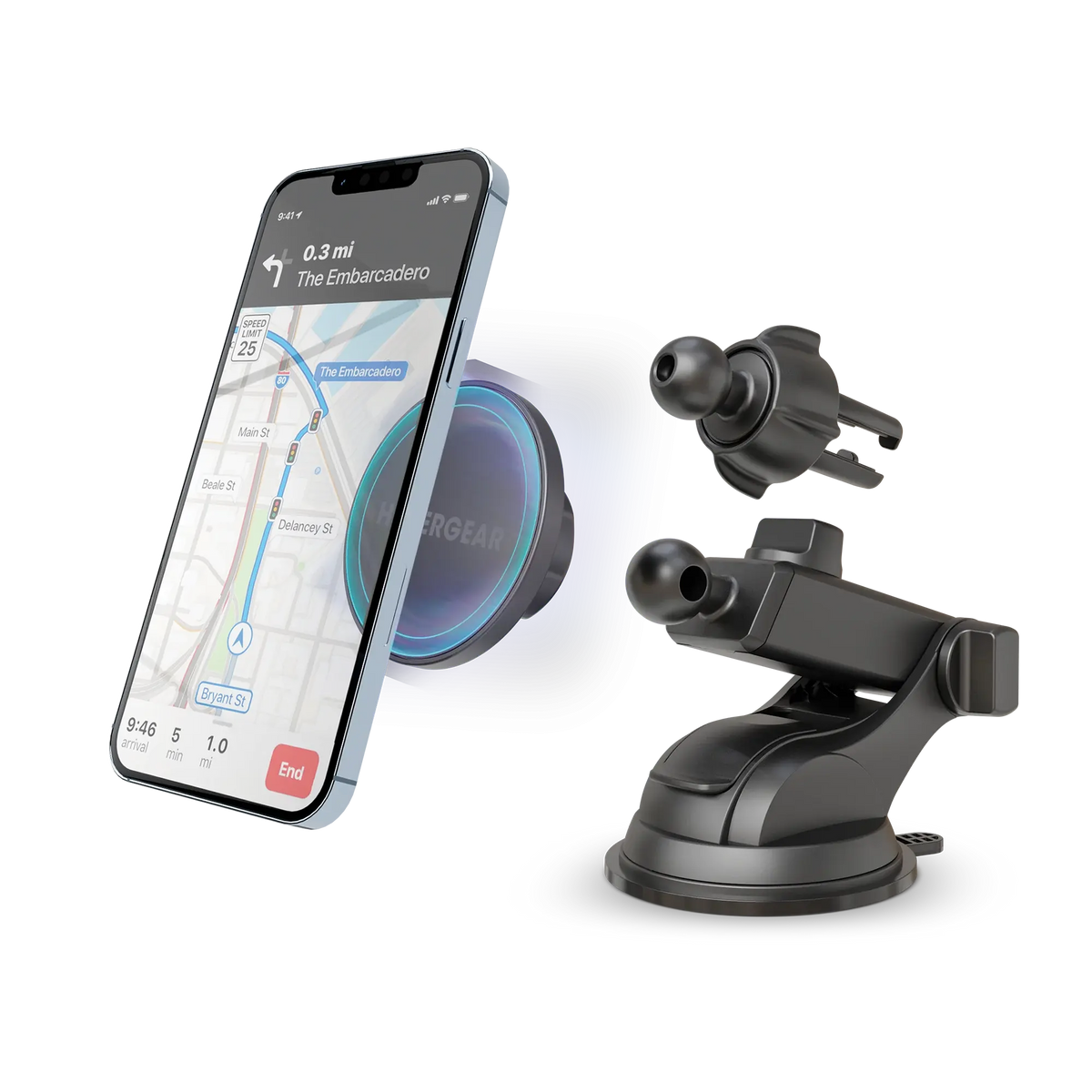 HyperGear Mag Grip Phone Mount Kit with MagSafe |Vent + Dash + Windshield | Black hypergear