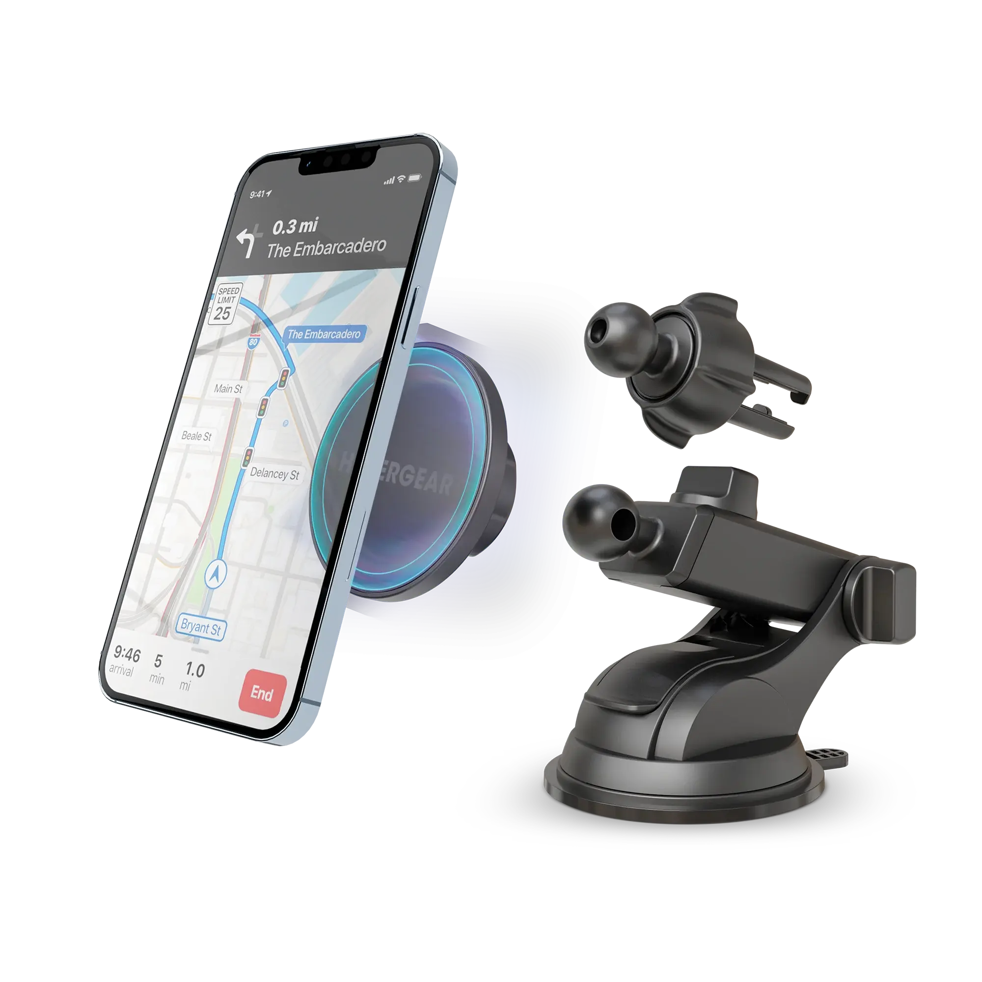 HyperGear Mag Grip Phone Mount Kit with MagSafe |Vent + Dash + Windshield | Black hypergear