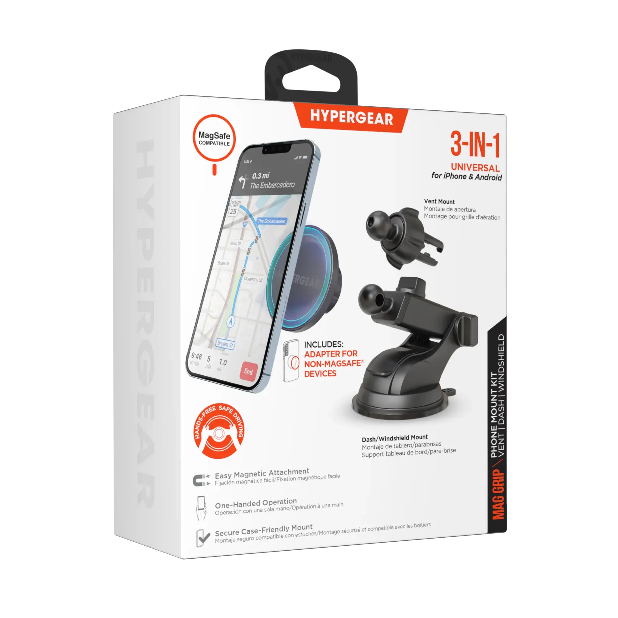 HyperGear Mag Grip Phone Mount Kit with MagSafe |Vent + Dash + Windshield | Black hypergear