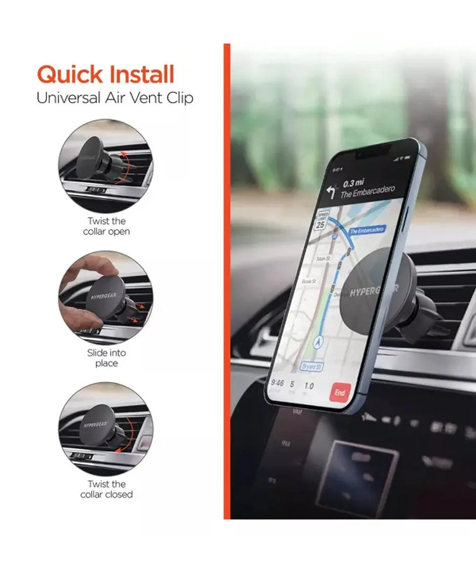 HyperGear Mag Grip Phone Mount Kit with MagSafe |Vent + Dash + Windshield | Black hypergear
