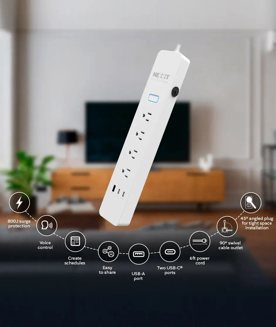 Nexxt Home NHP-E710 Smart Power strip 4 outlet 2 USBC 2 USBA iStore