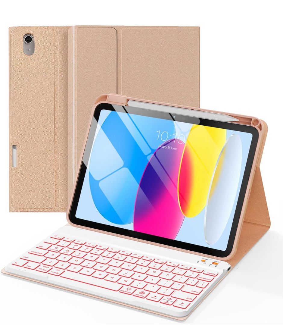 Senyoson- ESTUCHE con TECLADO PARA IPAD A16 iPad 11th 10th Generación Rosado