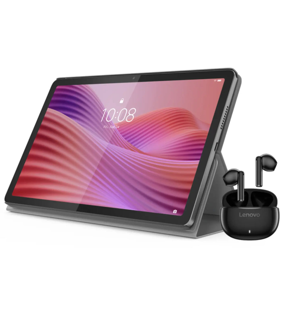 Tablet Lenovo 10.1 Pulgadas, 4 GB RAM, 128 GB Almacenamiento, WiFi + Funda tipo folio + Audífonos Lenovo E310, Gris Luna