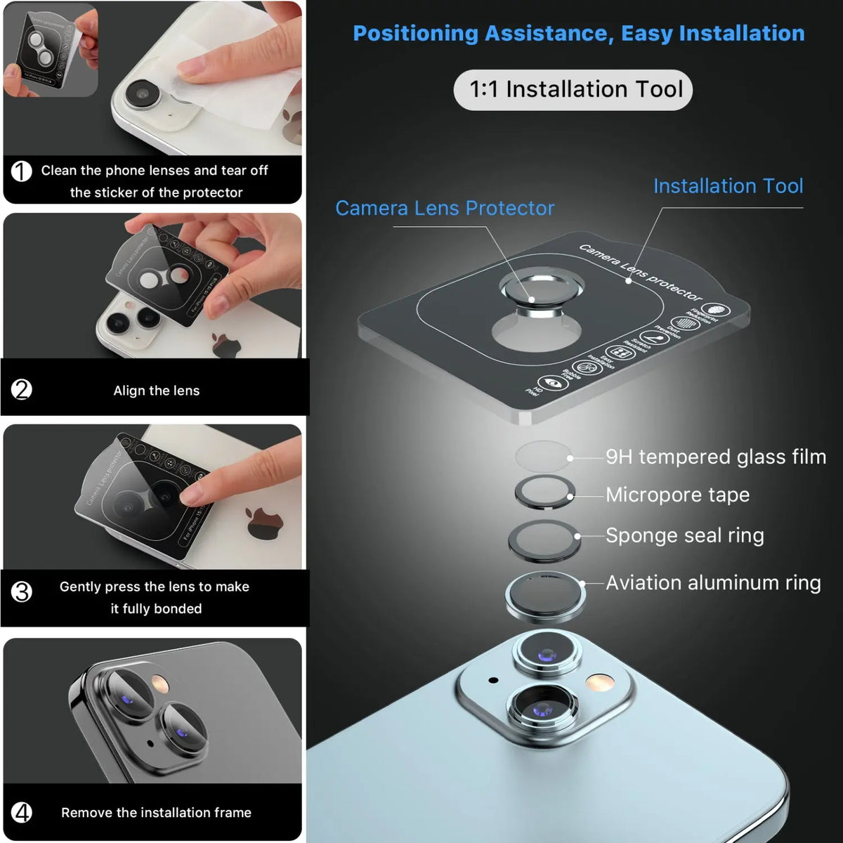 Vidrio Templado Para iPhone 15 / 15 Plus - MyBatPro GlamCam - Blue MyBat Pro